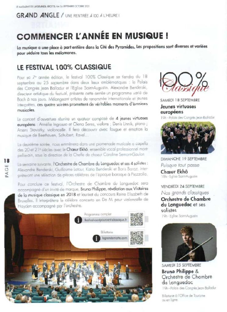Le festival 100% Classique est sur le Magazine de La-Grande-Motte-2021