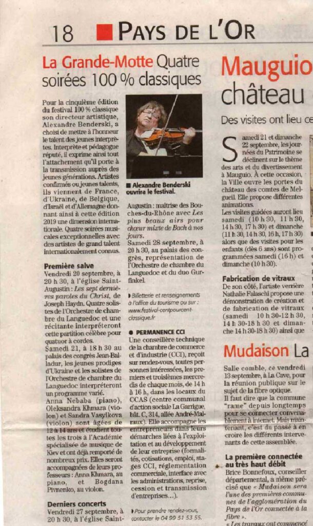 Article de presse du Midi-Libre - Festival 100 % Classique 2019 - OCL.jpg