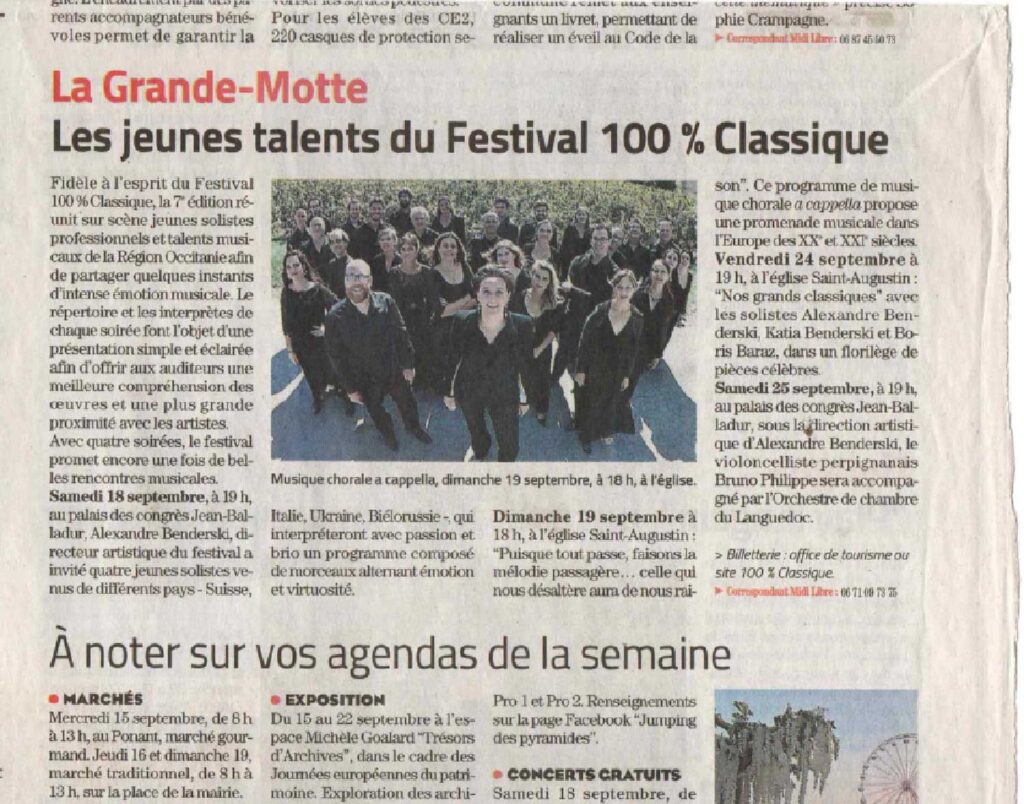 Article de Presse Midi-Libre 2021 - Festival 100 % Classique