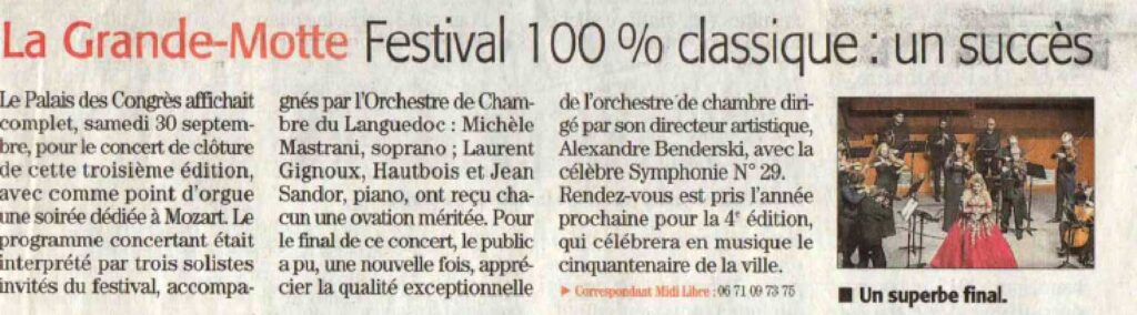 Article de Presse Midi-Libre 2017 - Festival 100 % Classique